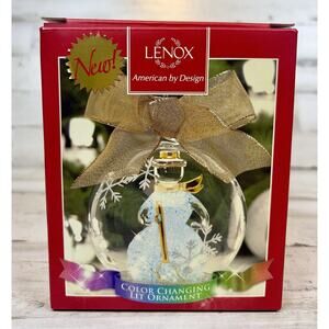 Lenox Snowman Lit Glass Ornament Color Changing LED Holiday Globe w/ Box